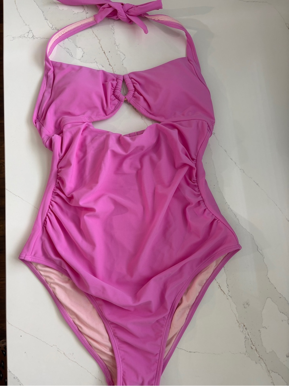Cupshe Women's Pink Halter One-Piece Swimsuit with Front Ring Detail. Size M